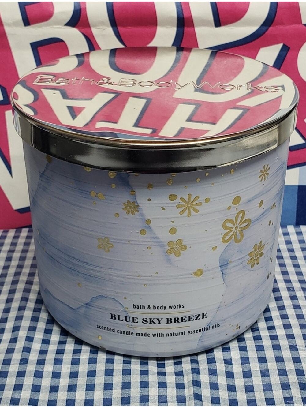 BBW Blue Sky Breeze Large 3 Wick Candle Home Fragrance Decor